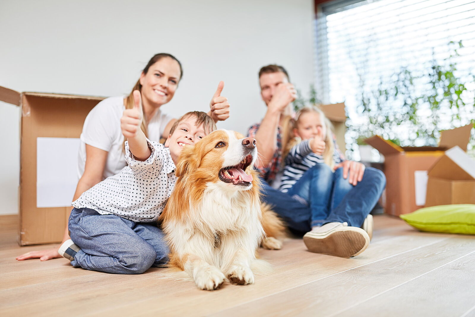 happy family with thumbs up